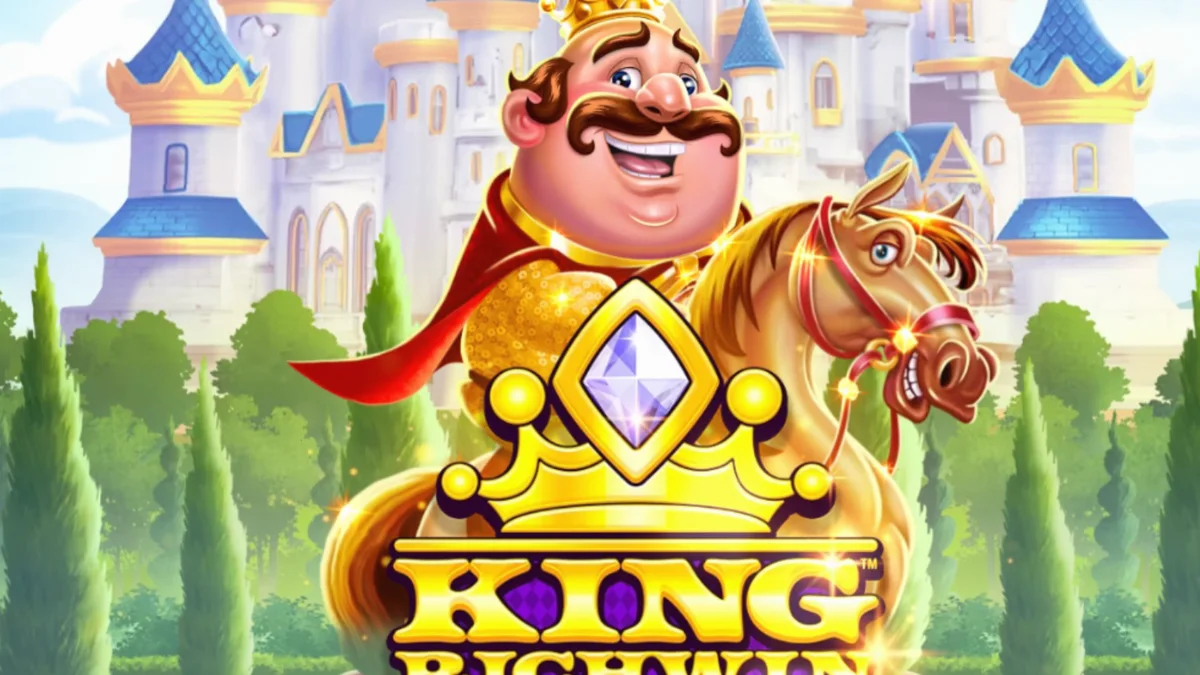 Ang maringal na kastilyo at mga simbolo ng kayamanan sa King Richwin slot.
